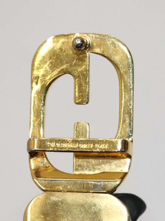 Gucci Vintage 1970\'s Reversable Leather Gold G Buckle Belt - Black/White/Gold